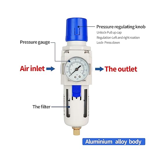 BLCH 3/8" NPT Air Dryer - Air Pressure Regulator, Air Compressor Filter AW3000-03 Semi-Auto Drain Poly Bowl Gauge 0-160 PSI 5μm Brass
