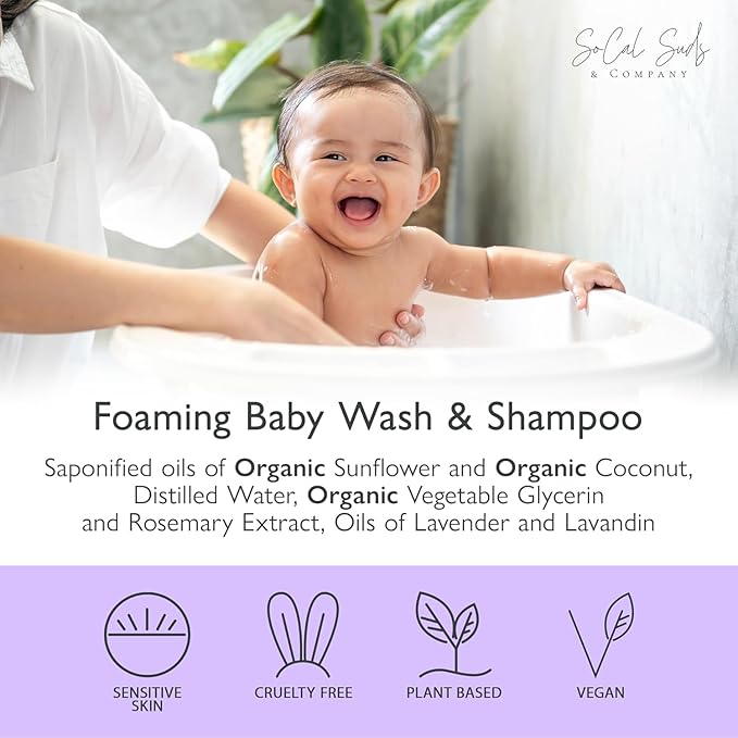 SoCal Suds & Company 2oz Organic Foaming Baby Wash & Shampoo - Lavender - 2 Pack