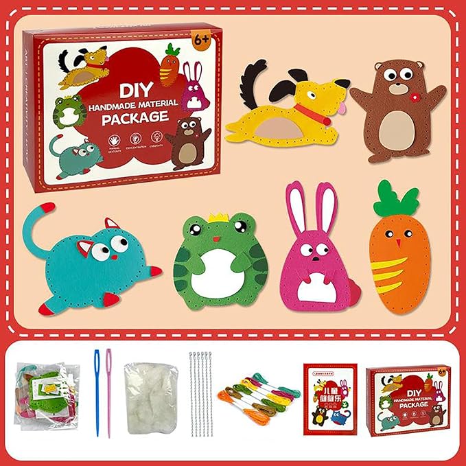 DIY Doll Sewing Toys, Whateveri DIY Doll Sewing Toys, Sewing Kit for Kids, My First Sewing Kit, Weaving Loom for Kids, Sew Fun Animals Kit, Handmade Kids Sewing Crafts DIY Kits Kids 8-12 (B+C Set)