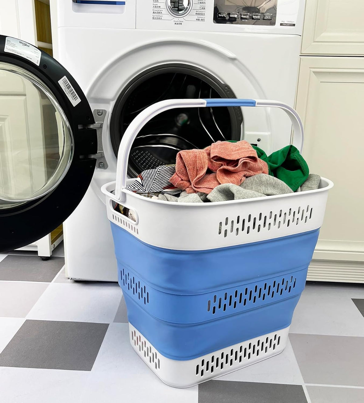 SAMMART 40L (10.5 Gallon) Collapsible Plastic Laundry Basket with Handles - Foldable Pop Up Storage Container/Organizer - Portable Laundry Hamper - Space Saving (1, Grey/Little Boy Blue)