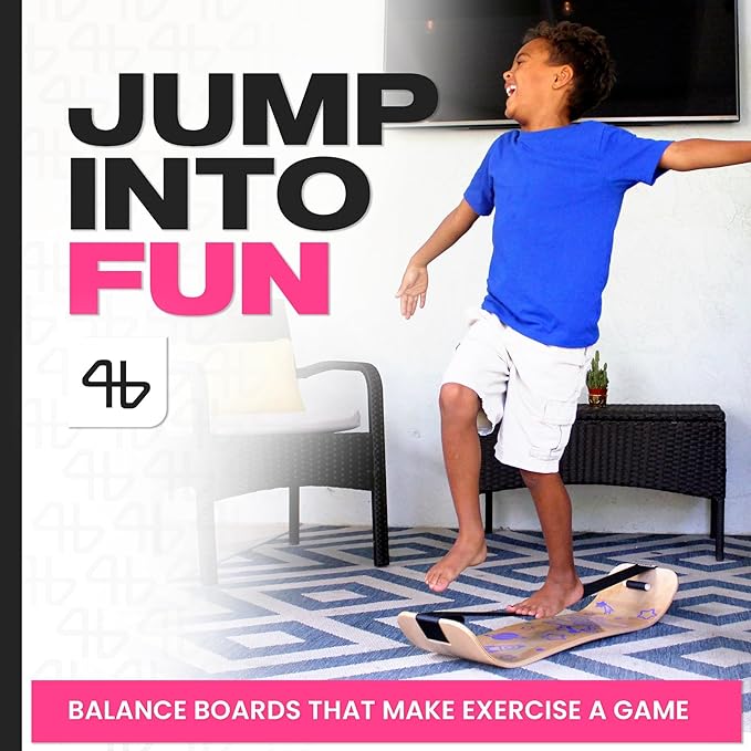 Balance Board for Kids - Slackline Wooden Wobble Board - Slackboard Balance Trainer for Coordination - Training for Skateboard, Snowboard, Football, Soccer, Baseball, Basketball
