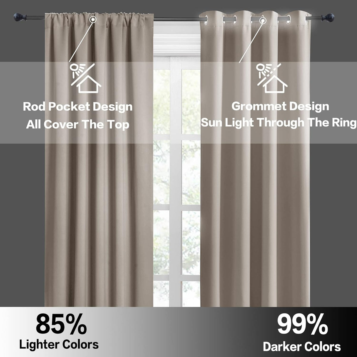 RYB HOME Small Window Curtains Blackout - Privacy Energy Saving Insulating Curtains Blinds for Bedroom Bathroom Basement Kids Nursery Kitchen, W 34 x L 48 inches, Sand, 2 Panels