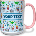 Personalized Mug for Kids - Princes - Custom Name/Text, Ceramic Hot Chocolate/Cocoa/Coffee Cup for Boys, Birthday/Christmas/Holiday Gift - 15 oz, Pink Handle