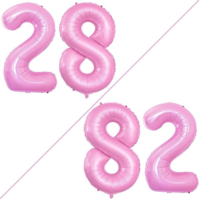 GOER Number 28 Balloons for 28th Birthday Party Decorations,42 Inch Jumbo Foil Helium 82 Balloons for 82nd Birthday Party Decoration (Light Pink)