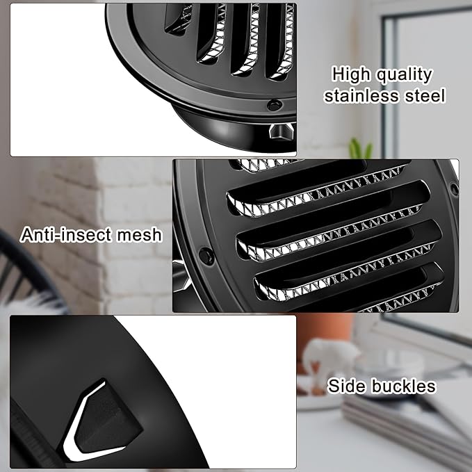 Zonon 36 Pcs Stainless Steel Soffit Vents 4 Inch Round Dryer Vent Cover with Mesh Screen for Home Outdoor Bathroom Wall Ceiling Outside Exterior Exhaust (Black)