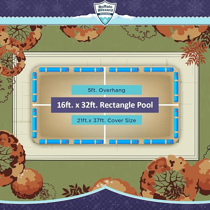 Buffalo Blizzard Supreme Plus 16 ft x 32 ft Rectangular Winter Pool Cover | Tan/Silver | Heavy Duty for Above Ground Swimming Pools | Easy Install | Cold & UV Resistant | Seasonal Debris Protection