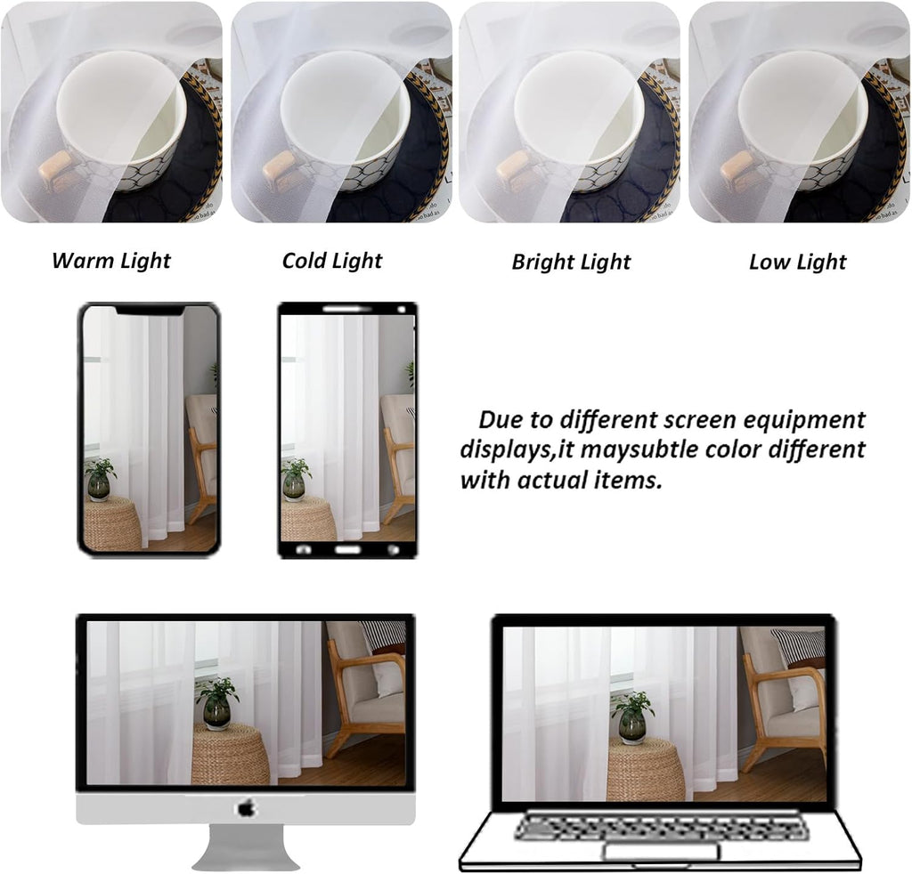 Chyhomenyc White Sheer Curtains 84 Inches Long 2 Panels Set - Light Filtering White Curtains for Living Room, Soft Gentle Voile Rod Pocket Bedroom Window Drapes, 42Wx84L Inch, 2PCS