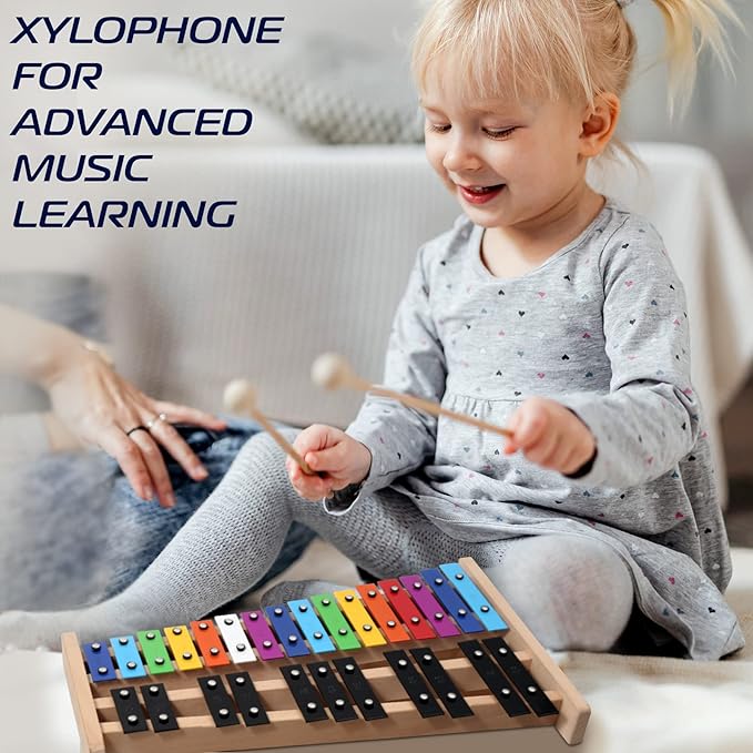 MINIARTIS Glockenspiel Xylophone | Full Size Glockenspiel Xylophone 27 Note Colorful Metal Keys for Adults & Kids | Percussion Musical Instrument Includes 2 Wooden Beaters, Songbook and Carry Case