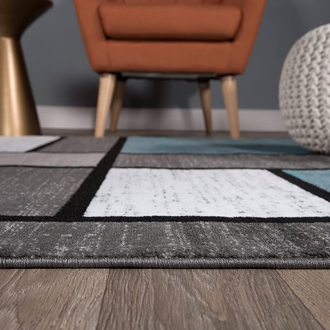 Rugshop Contemporary Modern Boxes for Home Office,Living Room,Bedroom,Kitchen Non Shedding Runner Rug 2'7" x 6' Blue