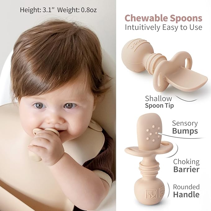 SAMiGO Silicone Baby Feeding Set, Suction Plate Bowl Set, Self Feeding Spoons, Bib, Cup, Baby Led Weaning Supplies, First Stage Feeding Essentials, Food Eating Utensils, 6+ Months