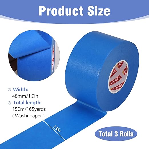 Blue Painters Tape 1.89In x 55Yd Painters Tape 3 Rolls Painters Blue Tape for Wall Masking Edge Treatment Packing DIY Crafts, Home Use