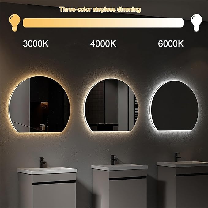 Bathroom Mirror, Dimmable LED Vanity Mirror Half Circle, Illuminated Mirror with Demister Pad, Large Wall Mirror with Touch Sensor (Size : 24x28''/60x70cm)