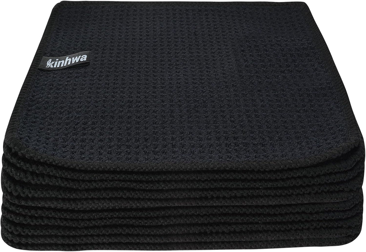 KinHwa Dish Cloths for Washing Dishes Kitchen Towels Microfiber Dish Towels for Kitchen Dish Towels Absorbent 8inch x 8inch 6 Pack (Black, 8in x 8in 10 PC)