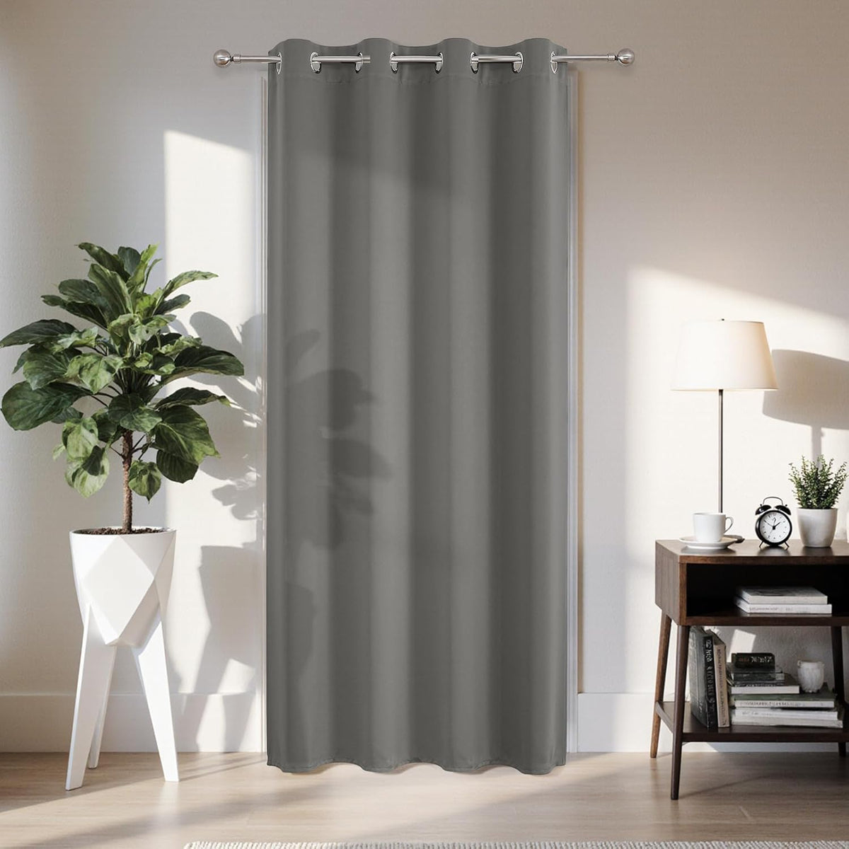 Joydeco Blackout Door Curtain for Doorway Privacy 84 Inches Long, Grommet Closet Curtain for Open Closet, Room Divider for Bedroom Living Room (Light Grey, 52Wx84L, 1 Panel)