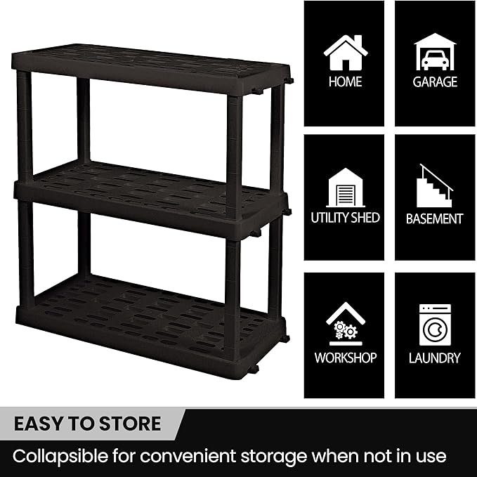 Oskar Storage Shelves - Bathroom Wall Organizer, Kids Room Toys Book Shelf, No Drill Heavy Duty, Kitchen Closet Garage Outdoor 3 Tier Stackable Plastic Shelving Unit
