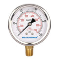 MEASUREMAN Lead-Free Pressure Gauge, 2-1/2inch Dial, Glycerin Filled, 0-100psi/kpa, Stainless Steel Case, 1/4inchNPT Lower Mount
