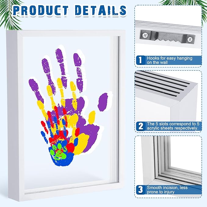 Suzile DIY Handprint Kit for New Parents - Mother's Day Father's Day Gifts,Baby Handprint Frame with 5 Acrylic Boards & 6 Colors Paint,Family Keepsake Craft for First-time Moms Dads(White)