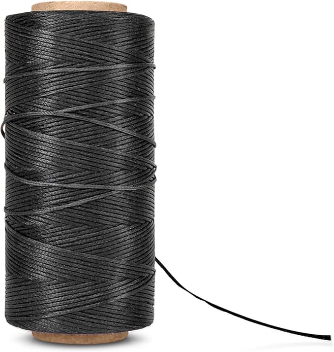 Flexzion Waxed Thread - 284 Yards 0.8mm 150D Polyester Wax Thread for Leather Sewing, Bookbinding, Stitching, & DIY Projects (Black)