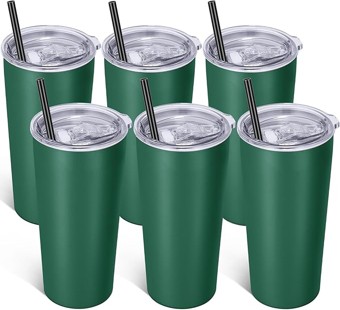 VEGOND 20oz Tumbler Stainless Steel Tumbler with Lid And Straw Vacuum Insulated Double Wall Travel Coffee Mug(dark green package 6)