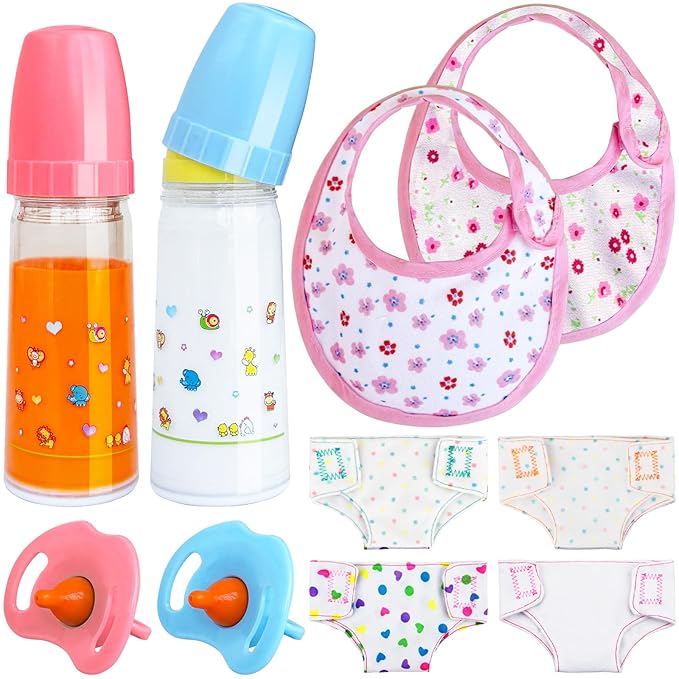 10 Pcs Baby Doll Bottle Feeding Accessories,Baby Doll Pretend Feeding and Caring Set for Kids Girls Ages