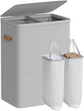 SONGMICS Laundry Basket, 44.9 Gal. Laundry Hamper, 2 Compartments, Easy Assembly, with Lid and Handles, Removable Inner Bags, 22 x 15.7 x 29.5 Inches, Dove Gray ULCB813G01