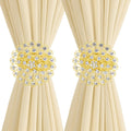 2 Pack Crystal Flower Curtain Tiebacks – Decorative Spring Wire Buckle Clips with Sparkling Rhinestone Flower Design, No Drilling, Easy Fit for Drapes & Sheers