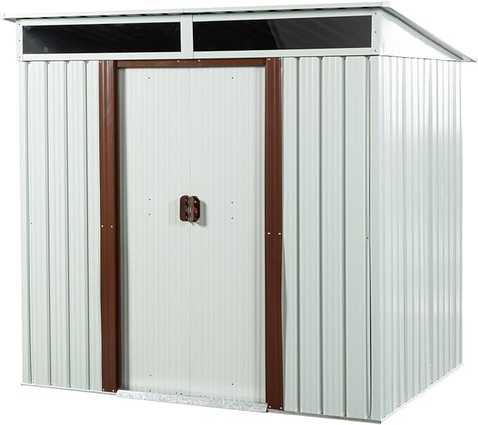 6X5 FT Outdoor Storage Shed, Waterproof Metal Garden Sheds with Lockable Door, Steel Tool Storage Buildings Shed & Outdoor Storage House for Garden, Backyard, Patio, Lawn, Trash Cans(White)