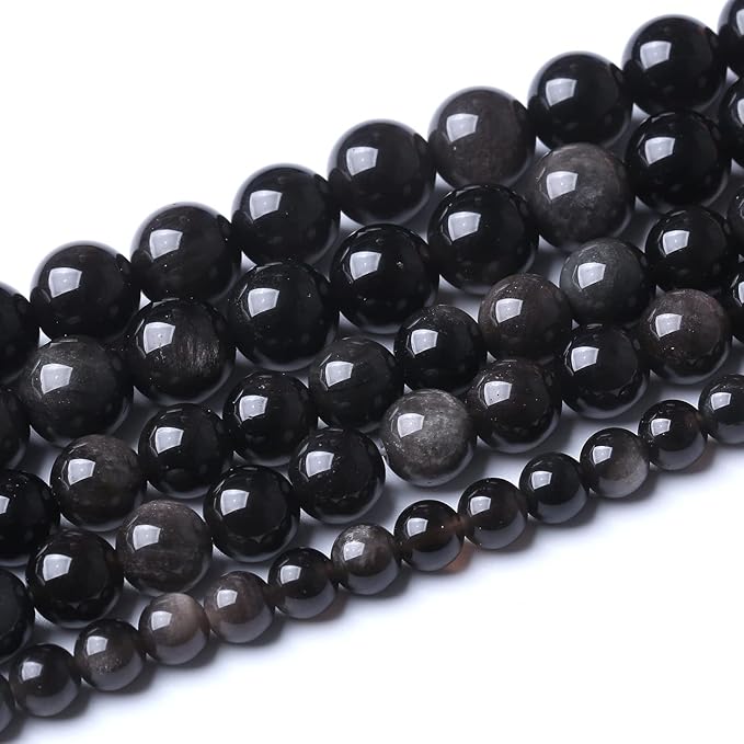 32pcs 12mm AAA Natural Obsidian Stone Beads Gemstone Round Loose Beads for Jewelry Making DIY Bracelet (Sliver Color Obsidian Stone, 12mm)