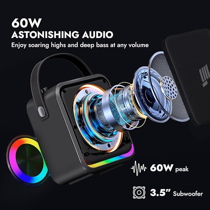 YLL Portable Bluetooth Karaoke Machine: 60W Powerful Speaker with 2 Wireless Microphones, Lightweight with Shoulder Strap, Perfect for Adults & Kids, Home & Outdoor Party
