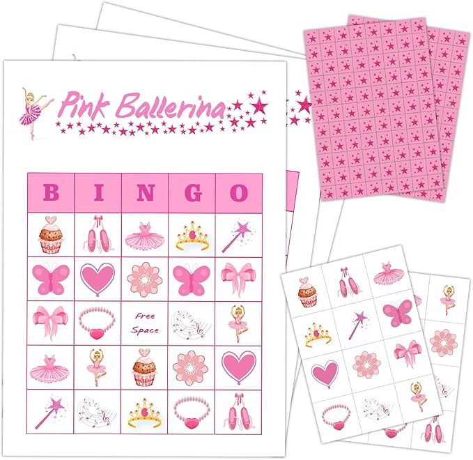 Ballerina Party Bingo Game Cards(24 Players), Ballet Dance Themed Bingo Card for Family Friend Adult, Large Group Holiday Party Activity Favor Decoration Supplies -003