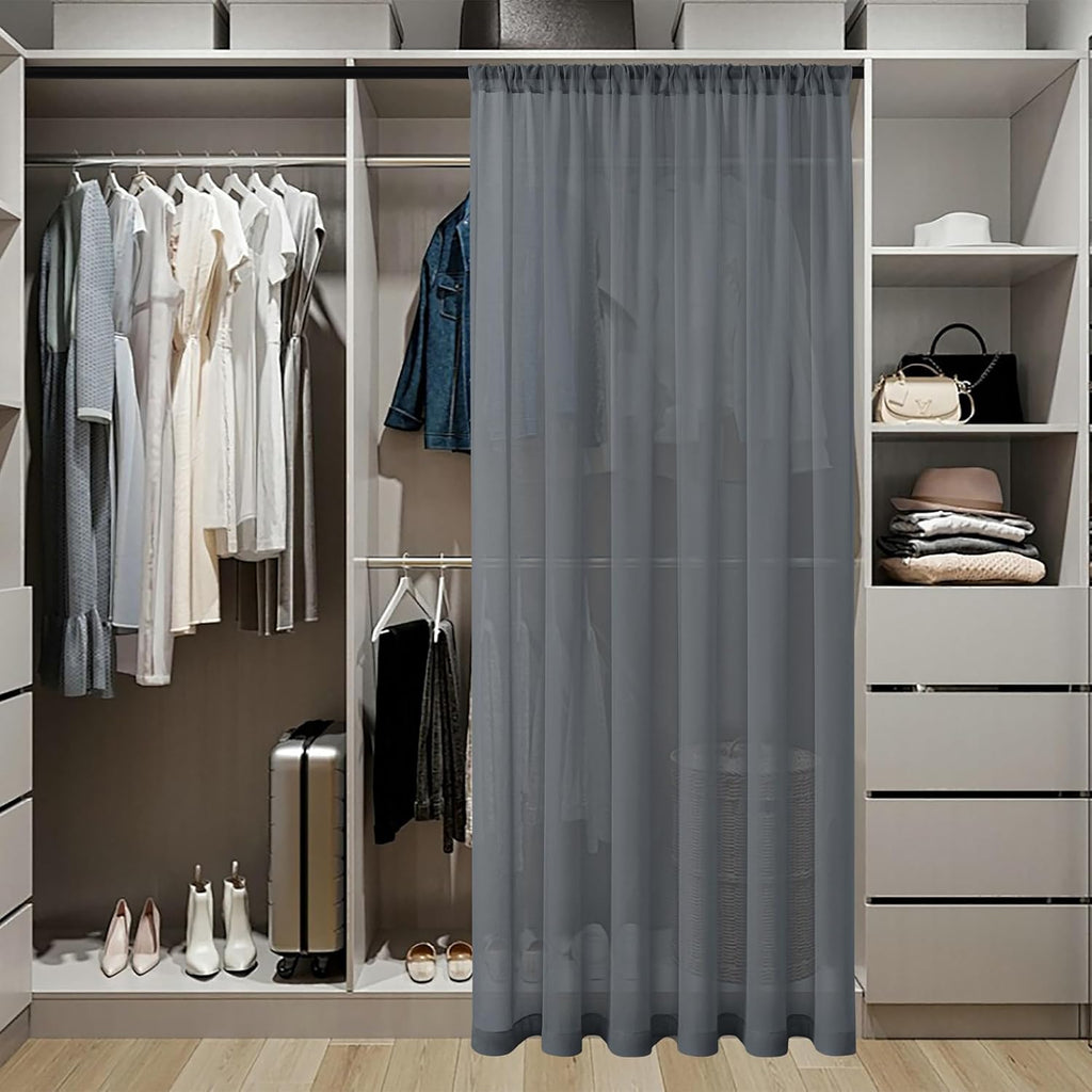 Tollpiz Sheer Door Curtain Closet Linen Textured Curtain Sheers Doorway Light Filtering Voile French Door Rod Pocket Curtains Patio Glass Door, 25 x 80 inches Long, Dark Grey, Set of 1 Panel