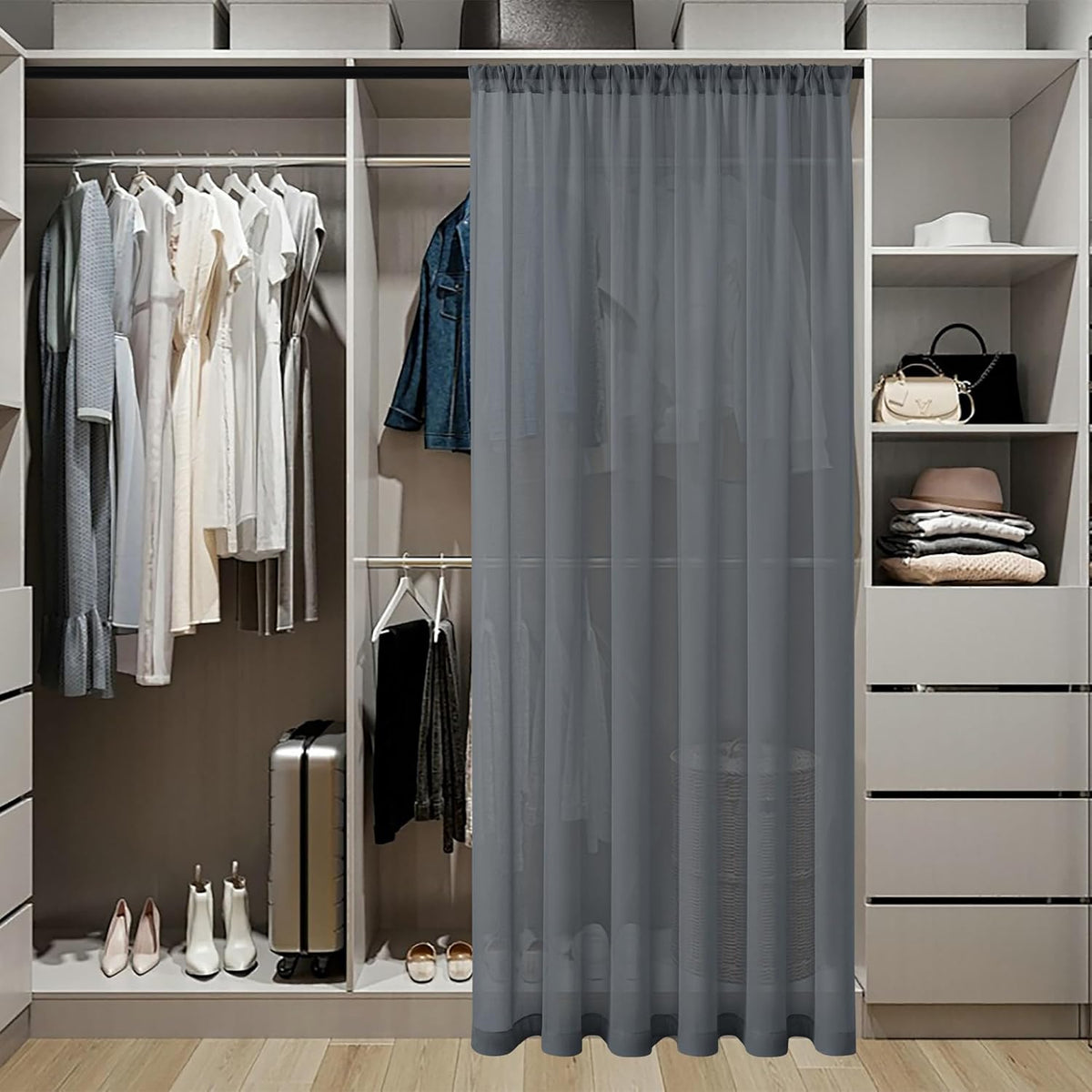 Tollpiz Sheer Door Curtain Closet Linen Textured Curtain Sheers Doorway Light Filtering Voile French Door Rod Pocket Curtains Patio Glass Door, 25 x 80 inches Long, Dark Grey, Set of 1 Panel