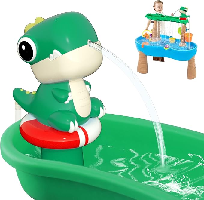 Dinosaur Water Table Pump Continuous Flow - Rechargeable Water Pump for Water Table Accessories - Summer Outdoor Water Play Toys - Battery Powered Water Pump Outside (Green)