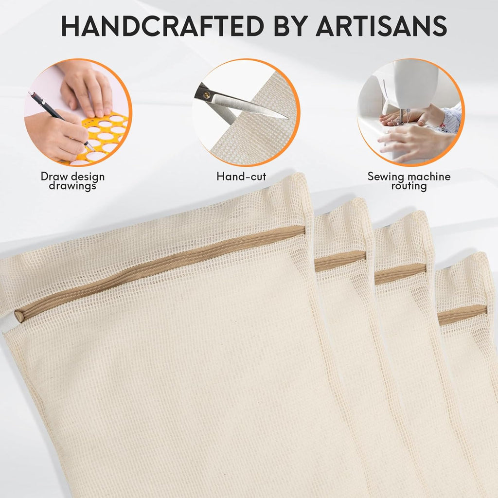 4-Piece Medium Durable Organic Cotton Mesh Laundry Bags with Sturdy Zippers and Breathable Mesh are Delicate Laundry Bags for Underwear, Clothes, Pants and Socks