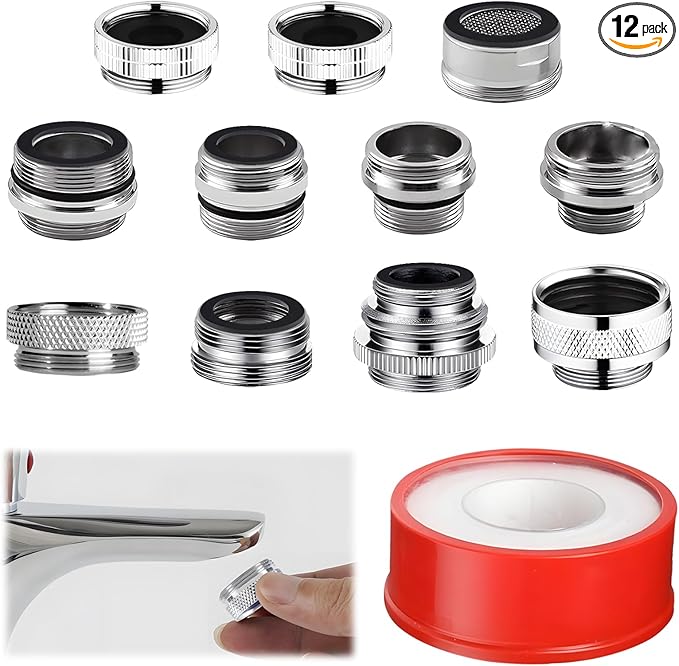 12 pcs Faucet Adapter Kit, CNYMANY Kitchen Aerator Adapter Set Male Female Sink Faucet Adapter Connecting Garden Hose Water Filter Standard Hose via Diverter