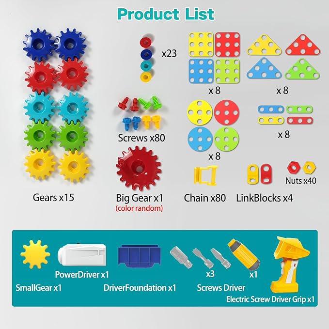 Gears Toys for Kids Ages 4-8, STEM Educational Construction Toys, Building Toy Set for Boys and Girls, Engineering Building Blocks Creative Learning Toy Set