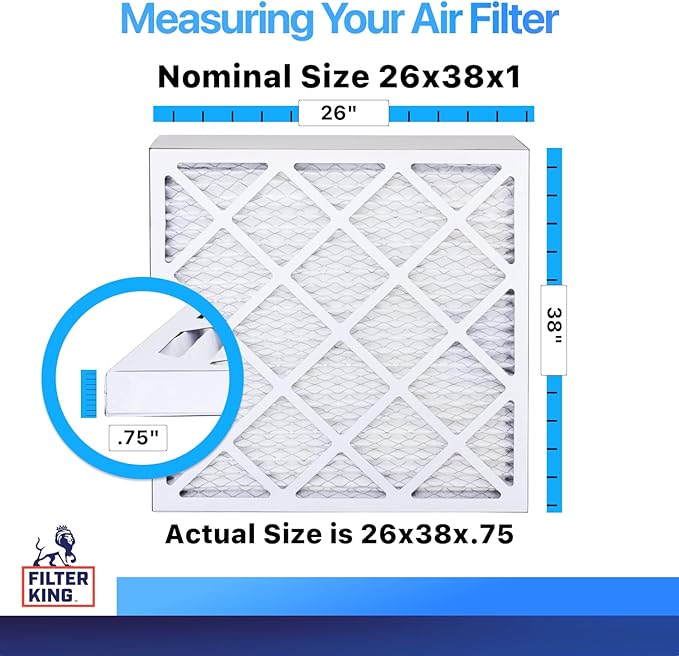 Filter King 26x38x1 Air Filter | 4-PACK | MERV 8 HVAC Pleated A/C Furnace Filters | MADE IN USA | Actual Size: 26 x 38 x .75"