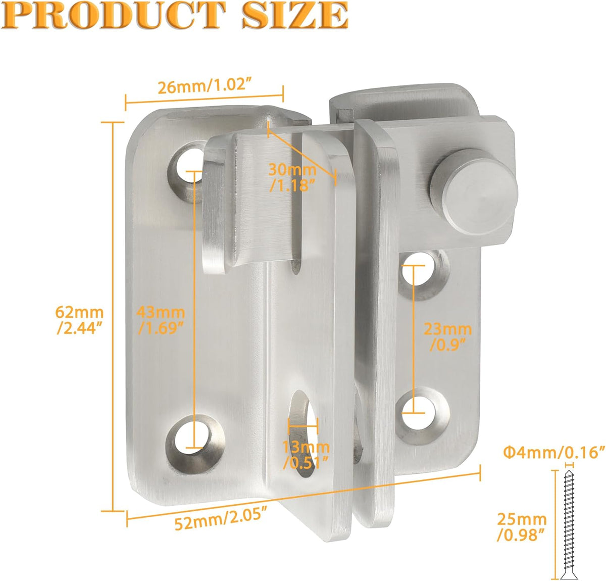 Alise Flip Latch,Gate Latches Slide Bolt Latch Safety Door Lock Catch for Barn Cabinet Pet Cage Fence Bathroom Garage Window,Heavy Duty Stainless Steel Gate Hardware Locks,Brushed Nickel MS3006R-LS