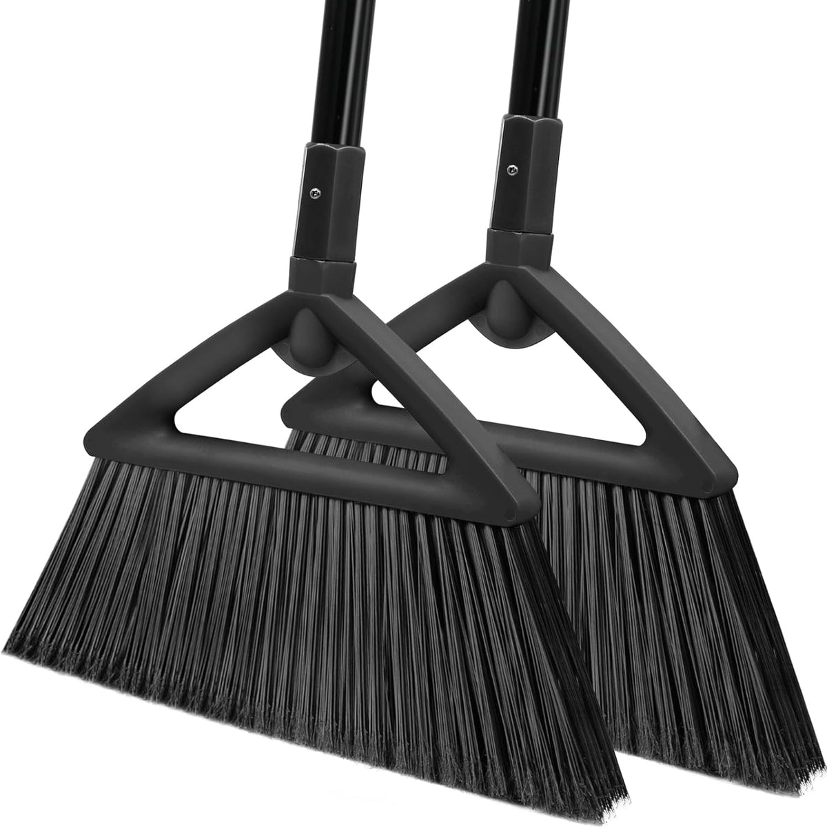 2PCS Heavy Duty Angle Broom, Long Pole Brooms for Indoor, Outdoor Sweeping, Kitchen to Courtyard, Black