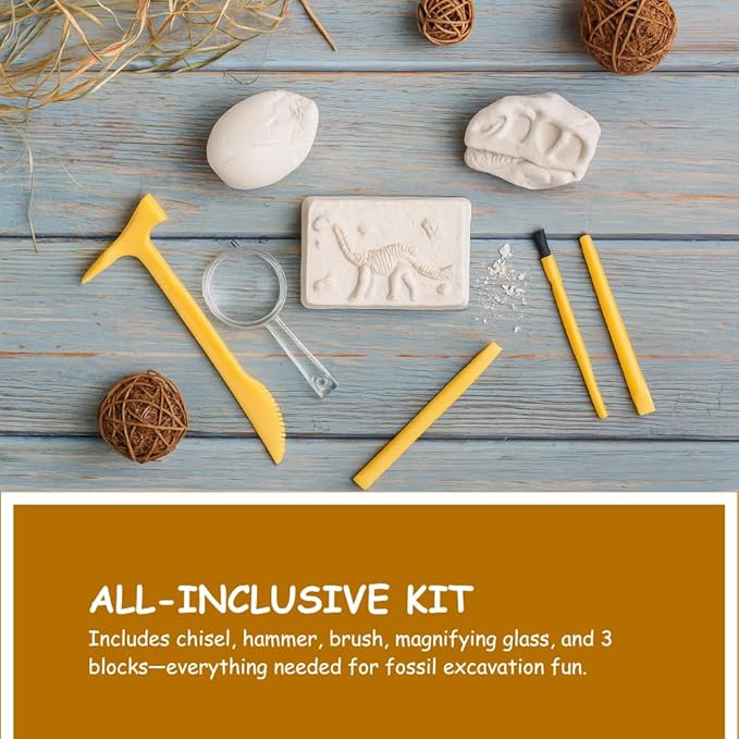 Dinosaur Fossil Digging Kit for Kids, Excavation Science Toy with Tools & 3 Dinosaur Skeletons (T-Rex, Triceratops, Brachiosaurus), Fun Educational Gift for Boys & Girls, Ages 6+