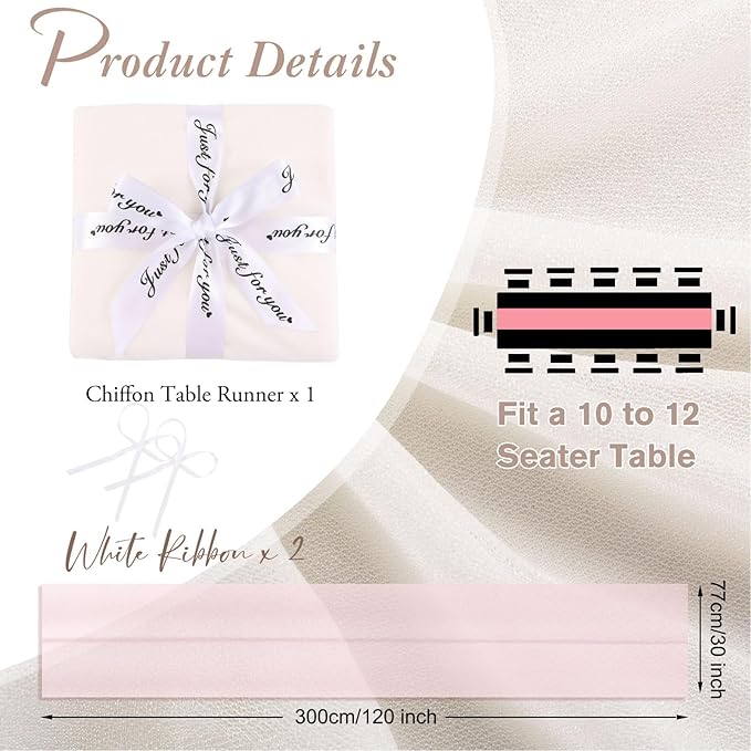 Beige Chiffon Table Runner 10ft Long Romantic Wedding Table Runners 30 x 120 Inches Elegant Sheer Fabric Drapes Bridal Party Cake Table Decoration