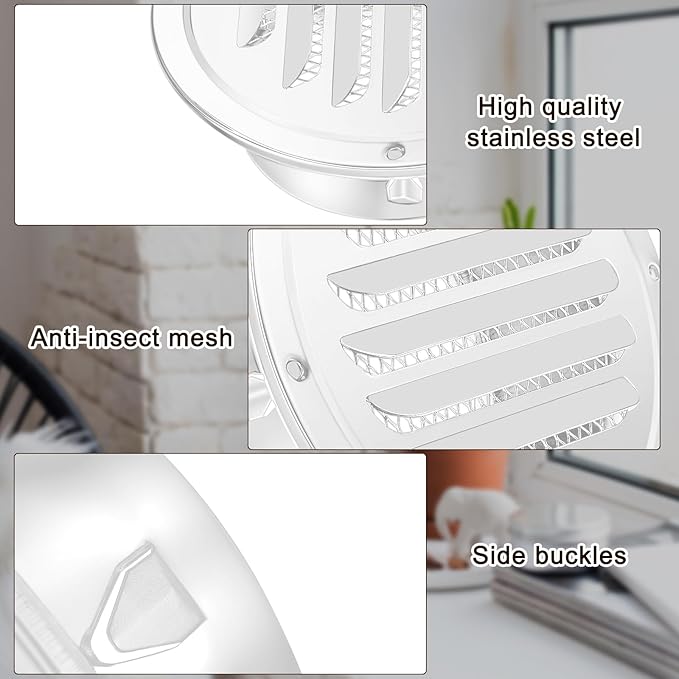 Zonon 8pcs Stainless Steel Soffit Vents 6 Inch Round Dryer Vent Cover with Mesh Screen for Home Outdoor Bathroom Wall Ceiling Outside Exterior Exhaust White