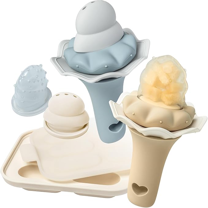 Moonkie Baby Fruit Feeder with Freezer Tray, BPA Free Silicone Food Feeder for Infant Self Feeding, Breastmilk Popsicle Molds, Mesh Feeder with Two Pouches, Baby Shower Gifts 4 Months+, 2 Pack