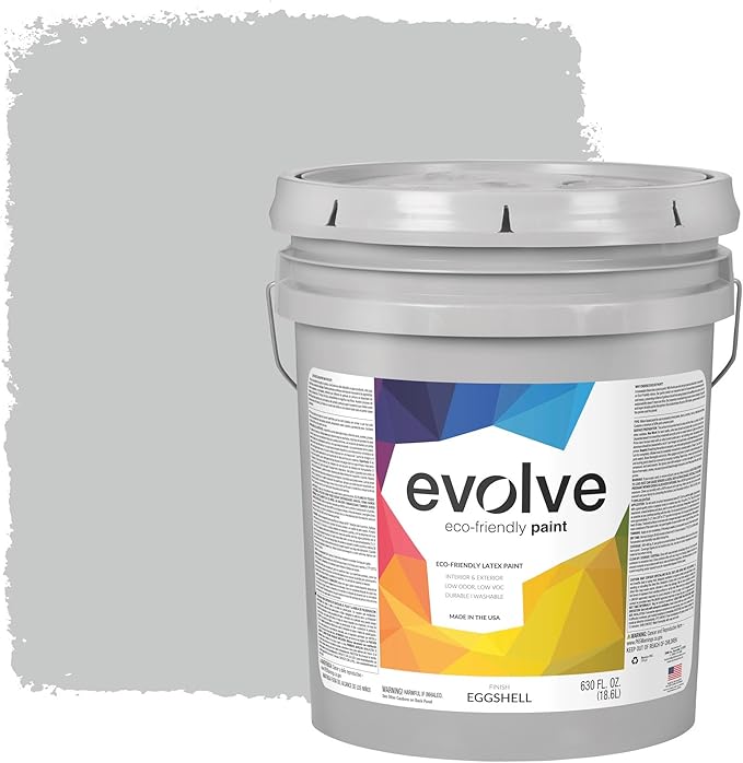 EVOLVE Paint & Primer: Environment-friendly, Low Sheen with One-coat Coverage for Interior & Exterior surfaces Silver Gray, 5-Gallon