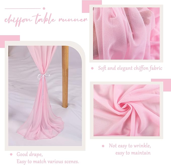 5 Packs 10ft Blushing Pink Chiffon Table Runner 30 x 120 Inches Romantic Sheer Table Decorations Long Tulle Runner for Wedding Bridal Shower Party Supplies Decor