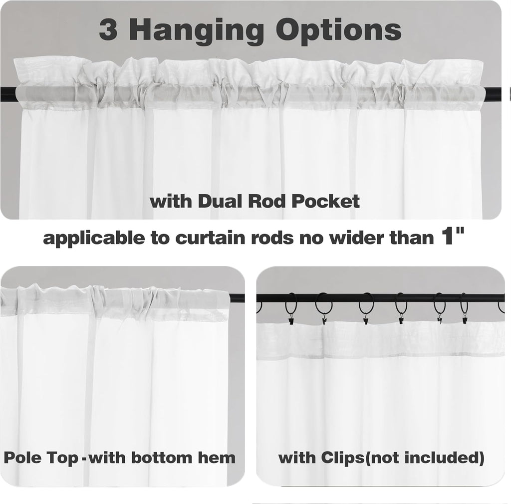 Chyhomenyc White Sheer Curtains 72 Inch Length 2 Panels, Light Filtering Top Dual Rod Pocket Voile Window Curtain Drapes for French Door, Bedroom Living and Children Room, Each 42W x 72L