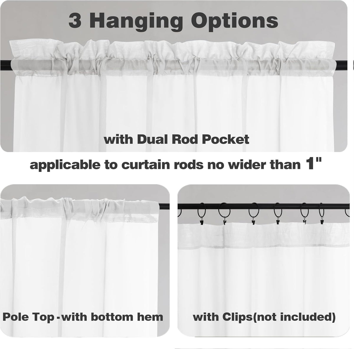 Chyhomenyc White Sheer Curtains 72 Inch Length 2 Panels, Light Filtering Top Dual Rod Pocket Voile Window Curtain Drapes for French Door, Bedroom Living and Children Room, Each 42W x 72L