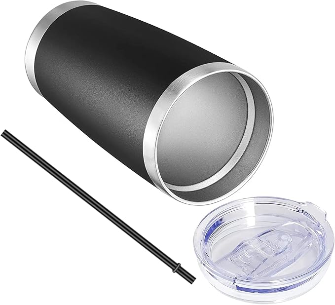 VEGOND 20oz Tumbler with Lid and Straw Stainless Steel Tumbler Cup Bulk Vacuum Insulated Double Wall Travel Coffee Mug Powder Coated Coffee Cup, Black 12 Pack