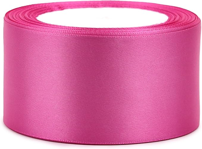 Hot Pink Solid Satin Ribbon 2 Inch 25 Yards Solid Polyester Fabric Ribbon for Gift Wrapping Wedding Christmas Baby Shower Birthday Party Decoration Handmade Immortal Flower Craft