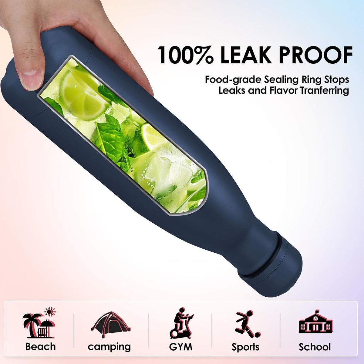 17oz Cola-Bottle Shaped Stainless Steel Leak-proof Water Bottle,Double Wall Vacuum Insulated Metal,Travel Mug For Sports Indoors & Outdoors,BPA-Free School Kids Flasks,Navy(4Pack)